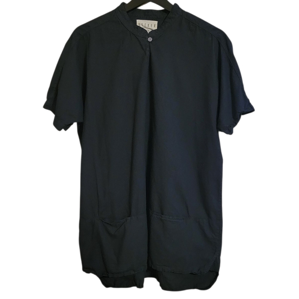 SEEKER Black Hemp Cotton Tunic Shirt